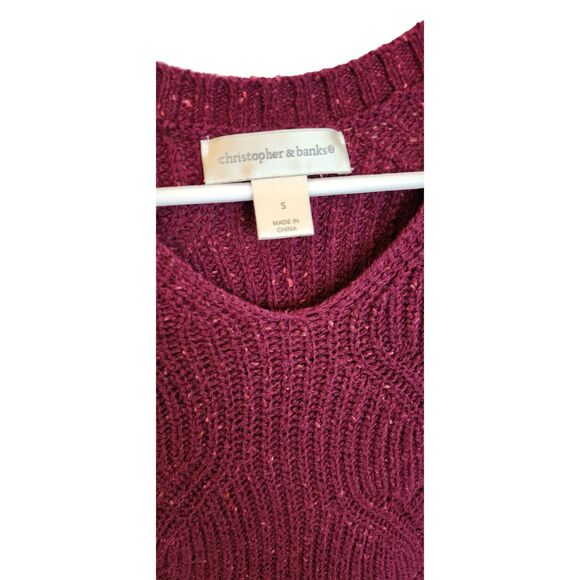 Christopher & Banks Women's Small Burgundy Tunic Sweater, Long Sleeved V Neck - Picture 3 of 6